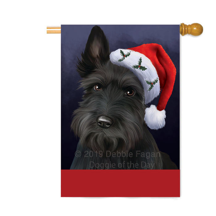 Personalized Christmas Holidays Scottish Terrier Dog Wearing Santa Hat Portrait Head Custom House Flag FLG-DOTD-A59911