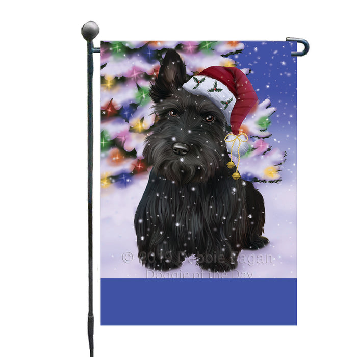 Personalized Winterland Wonderland Scottish Terrier Dog In Christmas Holiday Scenic Background Custom Garden Flags GFLG-DOTD-A61389