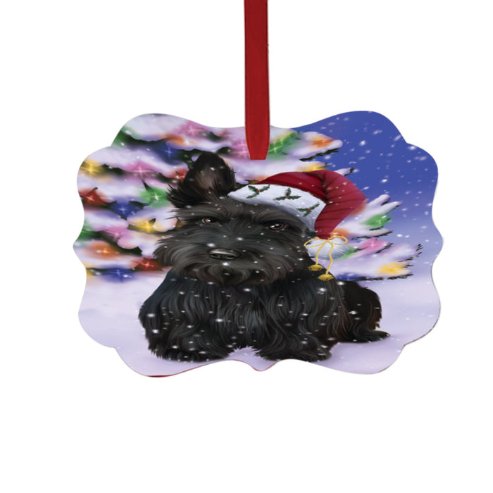 Winterland Wonderland Scottish Terrier Dog In Christmas Holiday Scenic Background Double-Sided Photo Benelux Christmas Ornament LOR49634