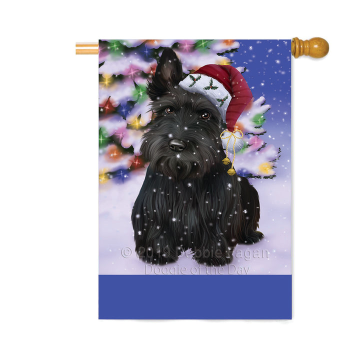 Personalized Winterland Wonderland Scottish Terrier Dog In Christmas Holiday Scenic Background Custom House Flag FLG-DOTD-A61445