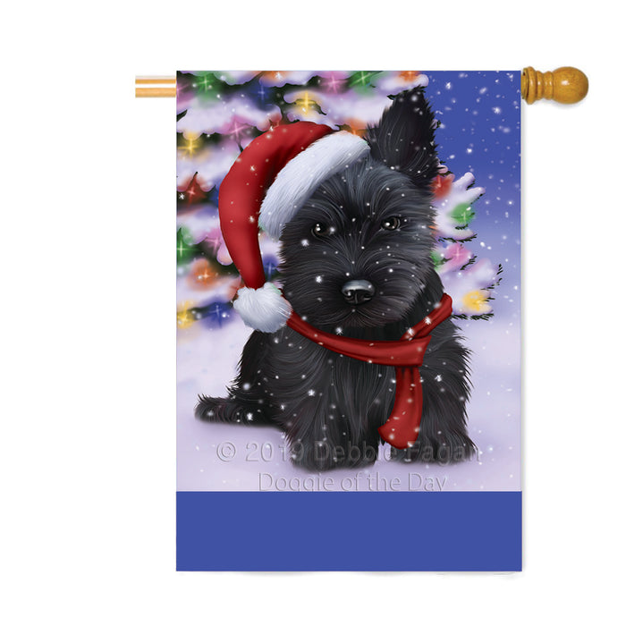 Personalized Winterland Wonderland Scottish Terrier Dog In Christmas Holiday Scenic Background Custom House Flag FLG-DOTD-A61446