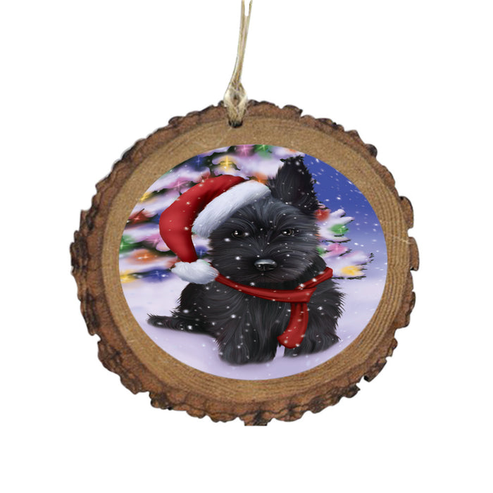 Winterland Wonderland Scottish Terrier Dog In Christmas Holiday Scenic Background Wooden Christmas Ornament WOR49635