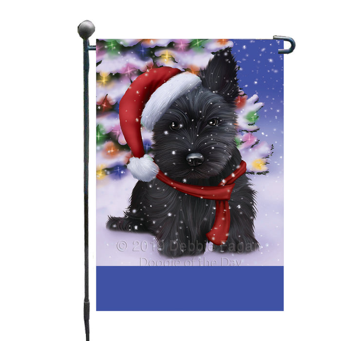 Personalized Winterland Wonderland Scottish Terrier Dog In Christmas Holiday Scenic Background Custom Garden Flags GFLG-DOTD-A61390