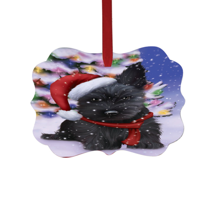 Winterland Wonderland Scottish Terrier Dog In Christmas Holiday Scenic Background Double-Sided Photo Benelux Christmas Ornament LOR49635