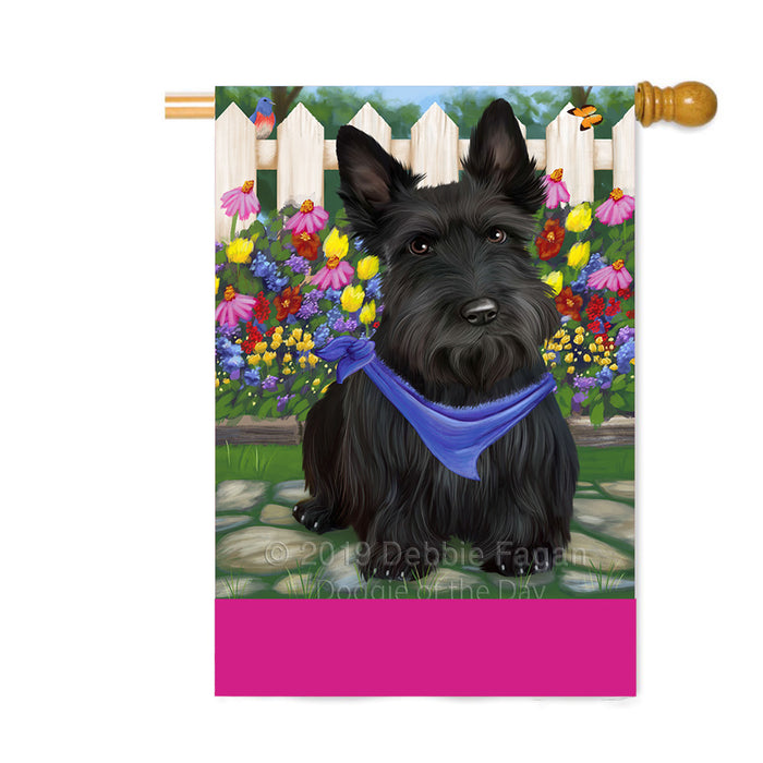 Personalized Spring Floral Scottish Terrier Dog Custom House Flag FLG-DOTD-A63035