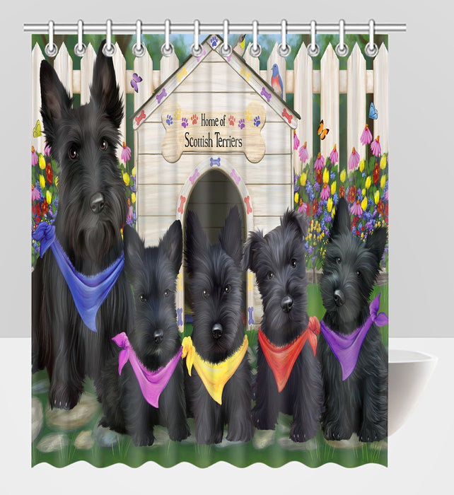 Spring Dog House Scottish Terrier Dogs Shower Curtain