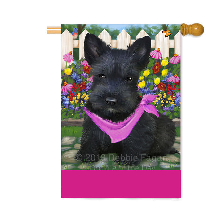 Personalized Spring Floral Scottish Terrier Dog Custom House Flag FLG-DOTD-A63037