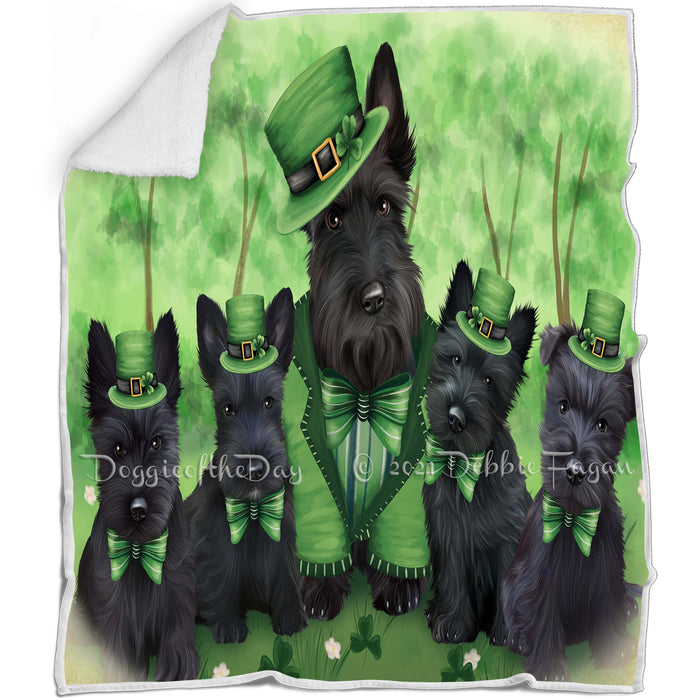 St. Patricks Day Irish Family Portrait Scottish Terriers Dog Blanket BLNKT58953