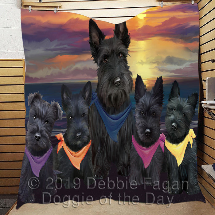 Family Sunset Portrait Scottish Terrier Dogs Quilt