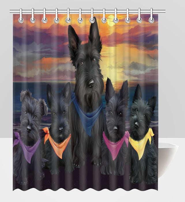 Family Sunset Portrait Scottish Terrier Dogs Shower Curtain