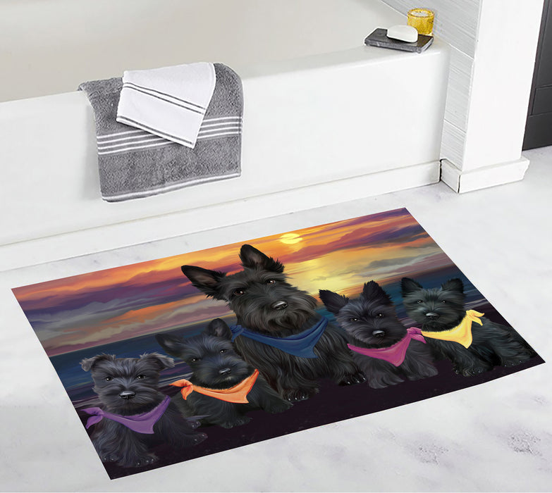 Family Sunset Portrait Scottish Terrier Dogs Bath Mat