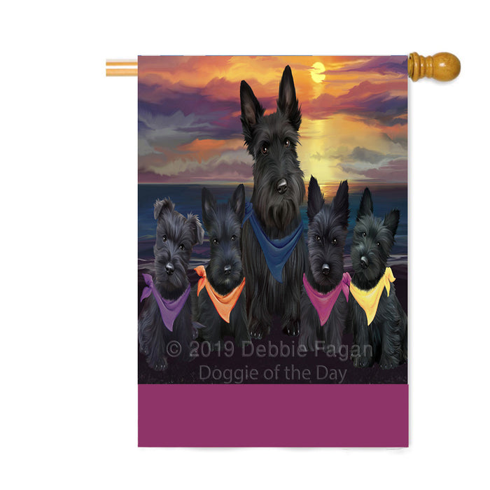 Personalized Family Sunset Portrait Scottish Terrier Dogs Custom House Flag FLG-DOTD-A60684