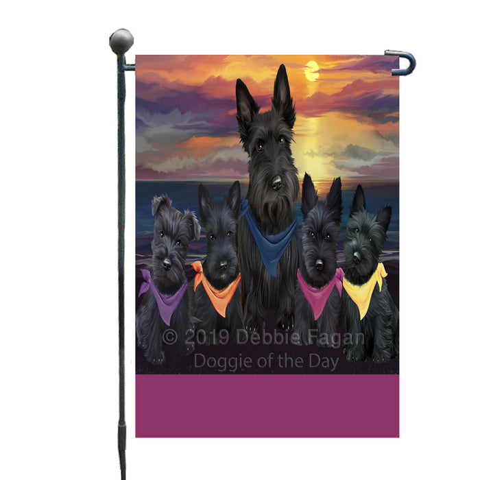 Personalized Family Sunset Portrait Scottish Terrier Dogs Custom Garden Flags GFLG-DOTD-A60628