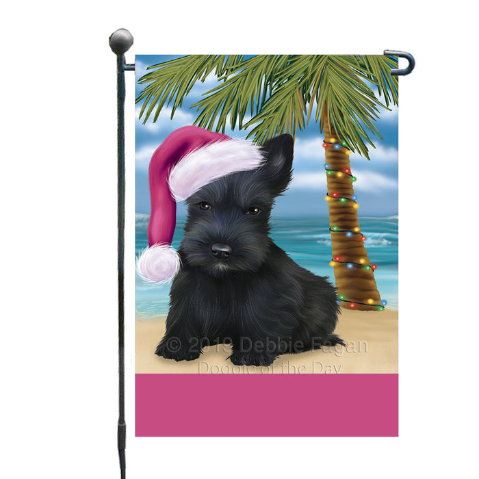 Personalized Summertime Happy Holidays Christmas Scottish Terrier Dog on Tropical Island Beach  Custom Garden Flags GFLG-DOTD-A60530