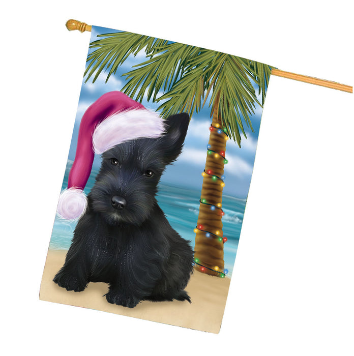 Christmas Summertime Beach Scottish Terrier Dog House Flag Outdoor Decorative Double Sided Pet Portrait Weather Resistant Premium Quality Animal Printed Home Decorative Flags 100% Polyester FLG68791