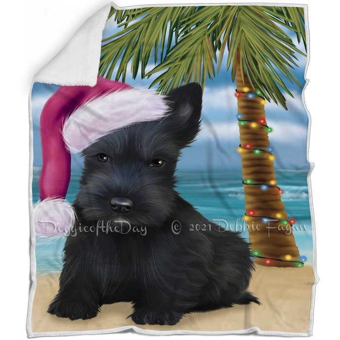 Summertime Happy Holidays Christmas Scottish Terrier Dog on Tropical Island Beach Blanket D148