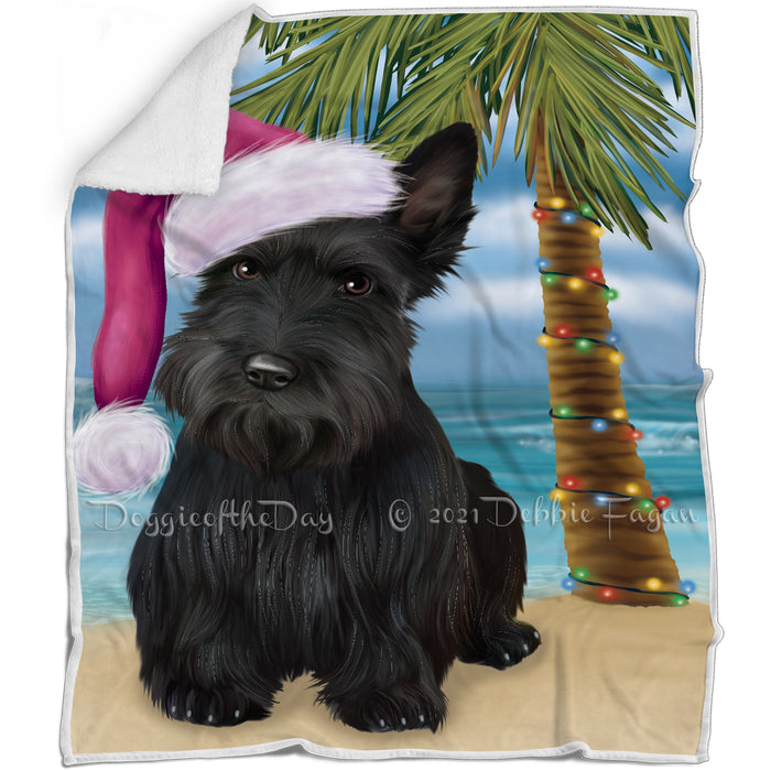 Summertime Happy Holidays Christmas Scottish Terrier Dog on Tropical Island Beach Blanket D149