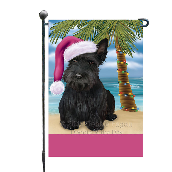 Personalized Summertime Happy Holidays Christmas Scottish Terrier Dog on Tropical Island Beach  Custom Garden Flags GFLG-DOTD-A60531