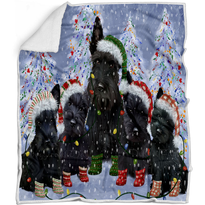 Christmas Lights and Scottish Terrier Dogs Blanket - Lightweight Soft Cozy and Durable Bed Blanket - Animal Theme Fuzzy Blanket for Sofa Couch