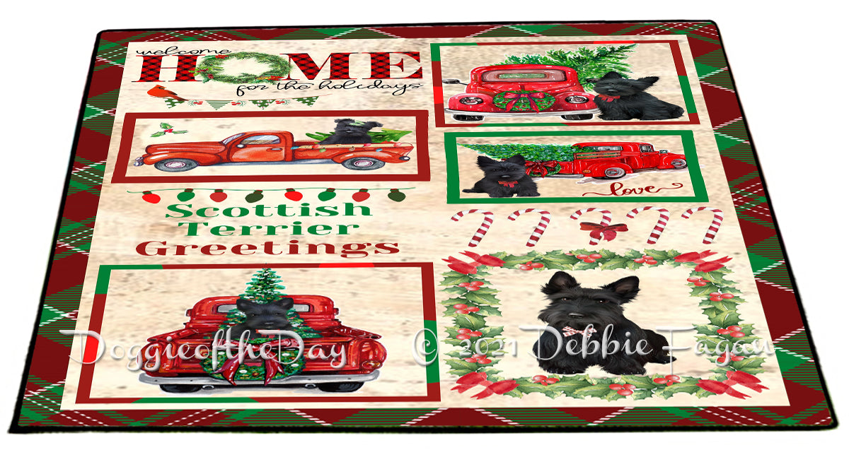 Welcome Home for Christmas Holidays Scottish Terrier Dogs Indoor/Outdoor Welcome Floormat - Premium Quality Washable Anti-Slip Doormat Rug FLMS57877
