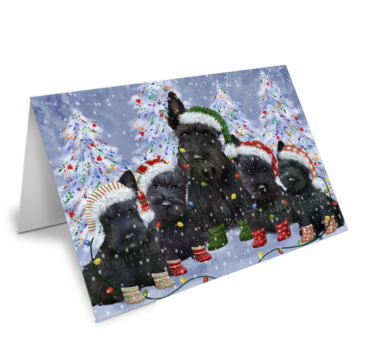 Christmas Lights and Scottish Terrier Dogs Handmade Artwork Assorted Pets Greeting Cards and Note Cards with Envelopes for All Occasions and Holiday Seasons
