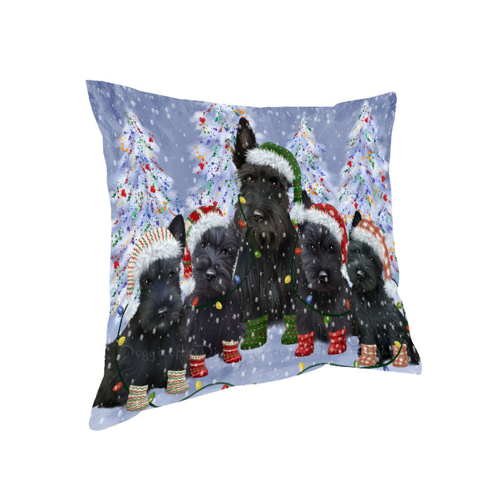 Christmas Lights and Scottish Terrier Dogs Pillow with Top Quality High-Resolution Images - Ultra Soft Pet Pillows for Sleeping - Reversible & Comfort - Ideal Gift for Dog Lover - Cushion for Sofa Couch Bed - 100% Polyester