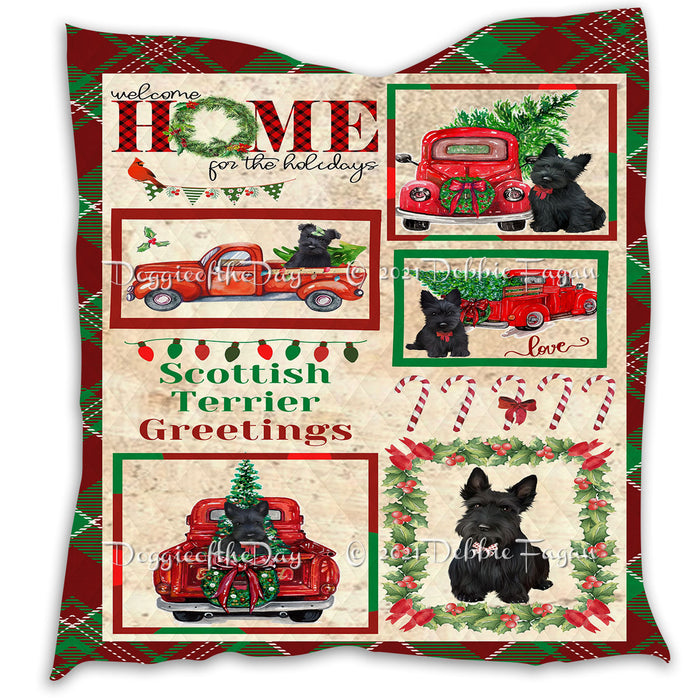 Welcome Home for Christmas Holidays Scottish Terrier Dogs Quilt Bed Coverlet Bedspread - Pets Comforter Unique One-side Animal Printing - Soft Lightweight Durable Washable Polyester Quilt
