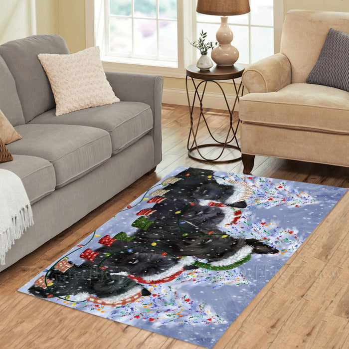 Christmas Lights and Scottish Terrier Dogs Area Rug - Ultra Soft Cute Pet Printed Unique Style Floor Living Room Carpet Decorative Rug for Indoor Gift for Pet Lovers