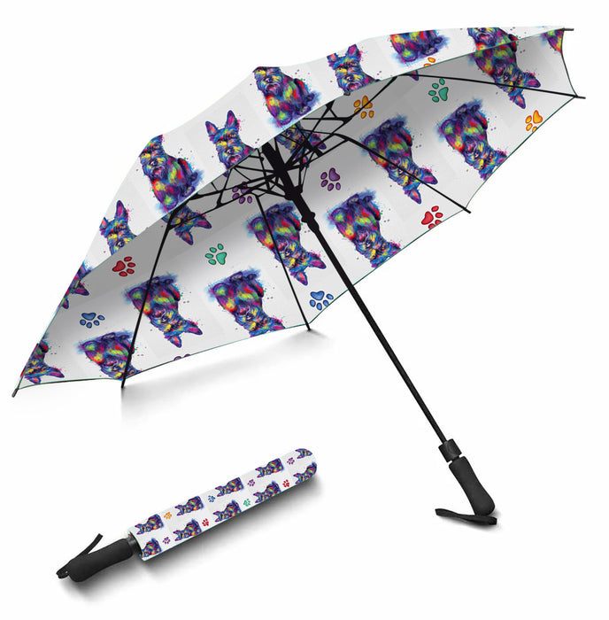 Watercolor Mini Scottish Terrier DogsSemi-Automatic Foldable Umbrella