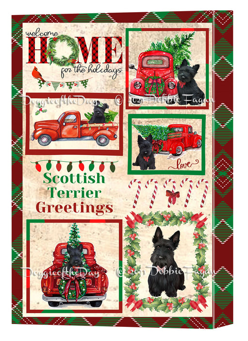Welcome Home for Christmas Holidays Scottish Terrier Dogs Canvas Wall Art Decor - Premium Quality Canvas Wall Art for Living Room Bedroom Home Office Decor Ready to Hang CVS149858