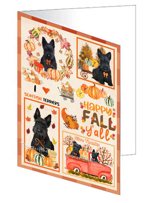 Happy Fall Y'all Pumpkin Scottish Terrier Dogs Handmade Artwork Assorted Pets Greeting Cards and Note Cards with Envelopes for All Occasions and Holiday Seasons GCD77114