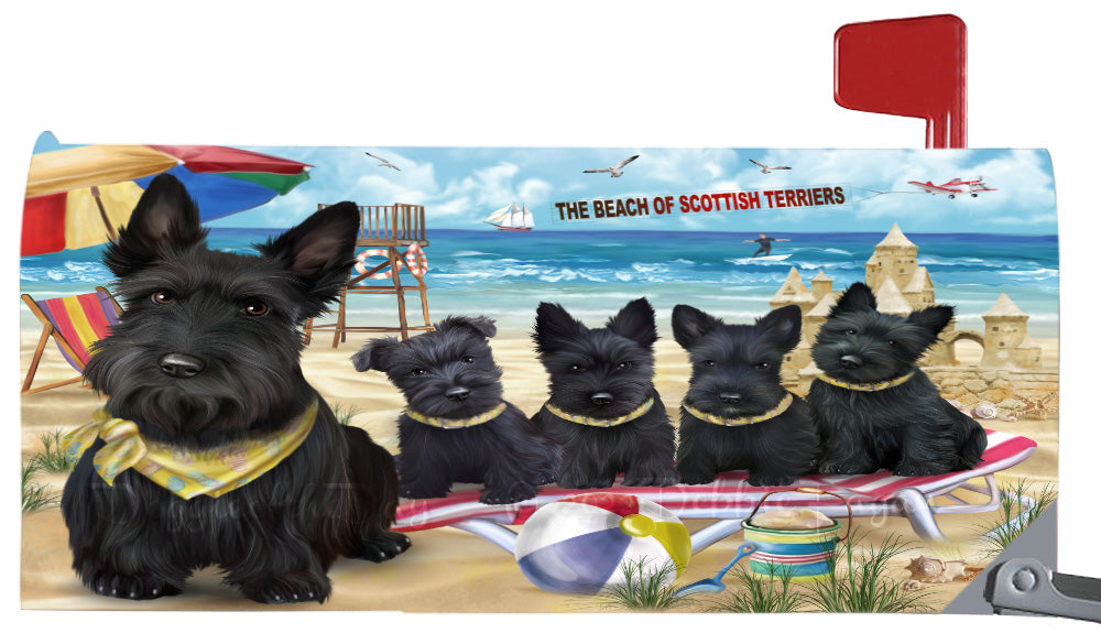 Pet Friendly Beach Scottish Terrier Dogs Magnetic Mailbox Cover Both Sides Pet Theme Printed Decorative Letter Box Wrap Case Postbox Thick Magnetic Vinyl Material