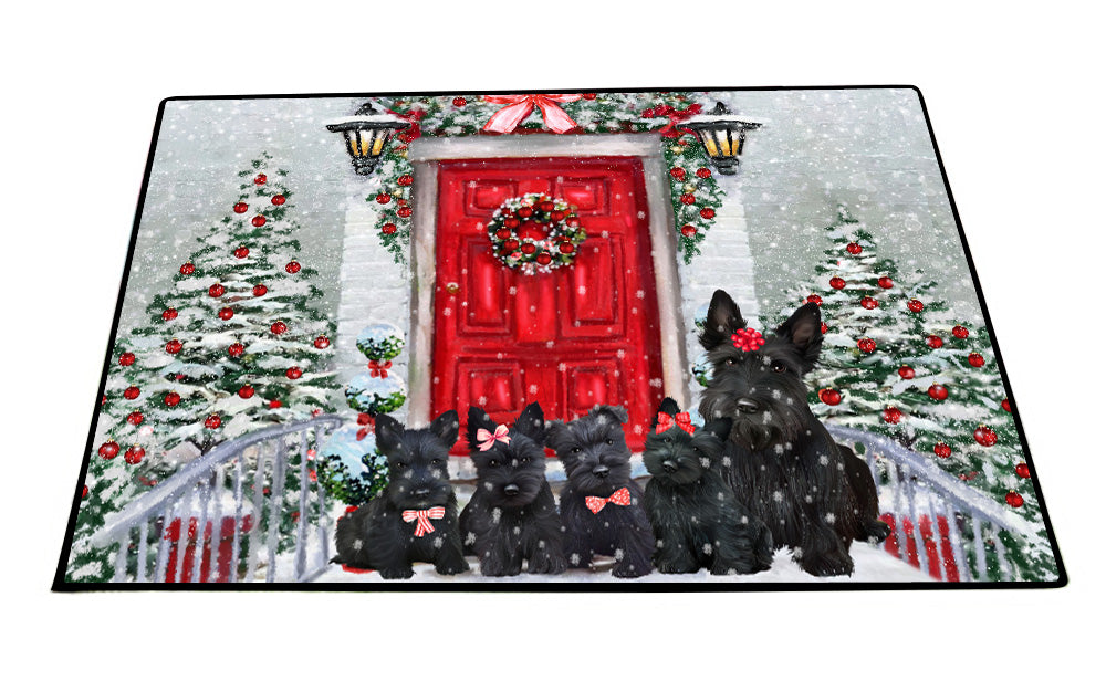 Christmas Holiday Welcome Scottish Terrier Dogs Floor Mat- Anti-Slip Pet Door Mat Indoor Outdoor Front Rug Mats for Home Outside Entrance Pets Portrait Unique Rug Washable Premium Quality Mat