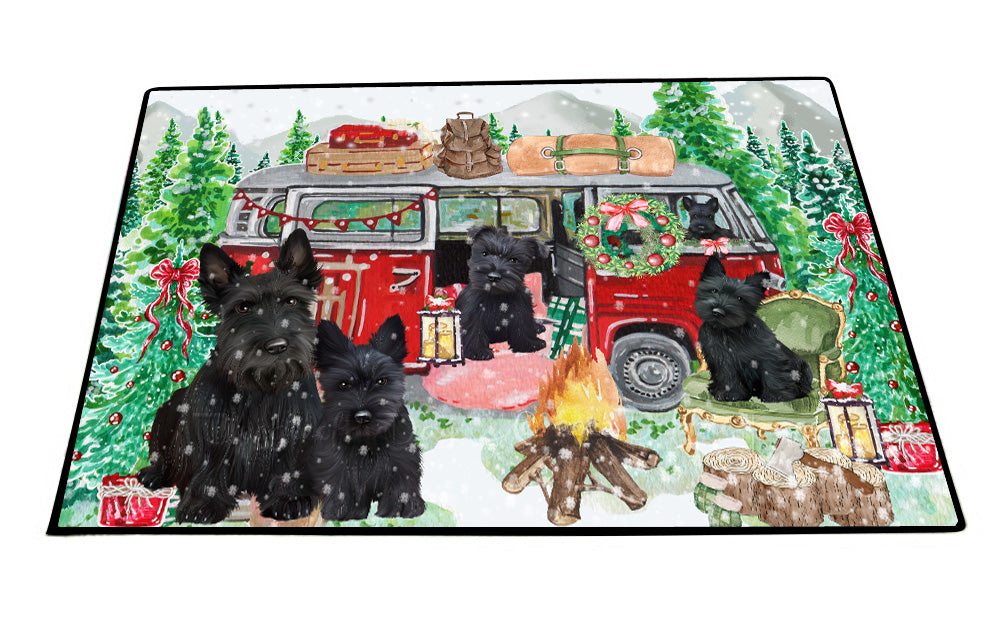 Christmas Time Camping with Scottish Terrier Dogs Floor Mat- Anti-Slip Pet Door Mat Indoor Outdoor Front Rug Mats for Home Outside Entrance Pets Portrait Unique Rug Washable Premium Quality Mat