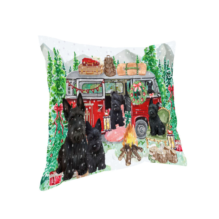 Christmas Time Camping with Scottish Terrier Dogs Pillow with Top Quality High-Resolution Images - Ultra Soft Pet Pillows for Sleeping - Reversible & Comfort - Ideal Gift for Dog Lover - Cushion for Sofa Couch Bed - 100% Polyester