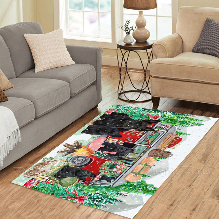 Christmas Time Camping with Scottish Terrier Dogs Area Rug - Ultra Soft Cute Pet Printed Unique Style Floor Living Room Carpet Decorative Rug for Indoor Gift for Pet Lovers