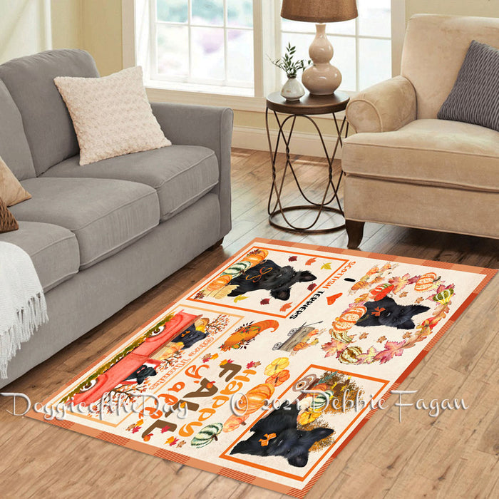 Happy Fall Y'all Pumpkin Scottish Terrier Dogs Polyester Living Room Carpet Area Rug ARUG67097