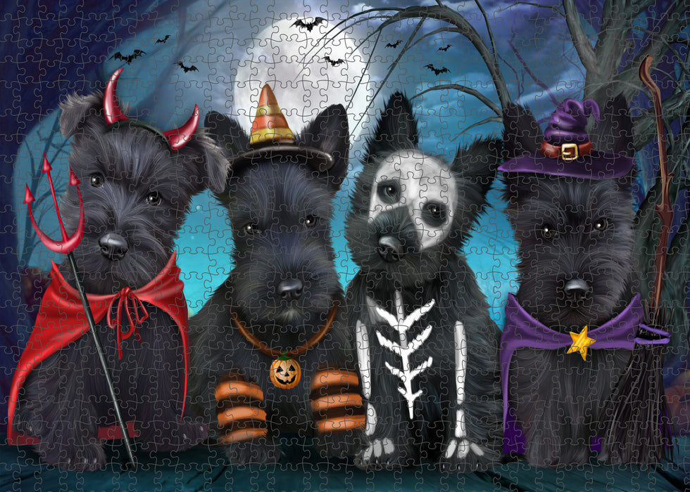Happy Halloween Trick or Treat Scottish Terrier Dogs Portrait Jigsaw Puzzle for Adults Animal Interlocking Puzzle Game Unique Gift for Dog Lover's with Metal Tin Box