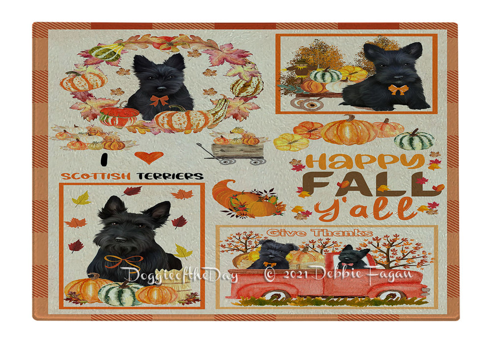Happy Fall Y'all Pumpkin Scottish Terrier Dogs Cutting Board - Easy Grip Non-Slip Dishwasher Safe Chopping Board Vegetables C79990