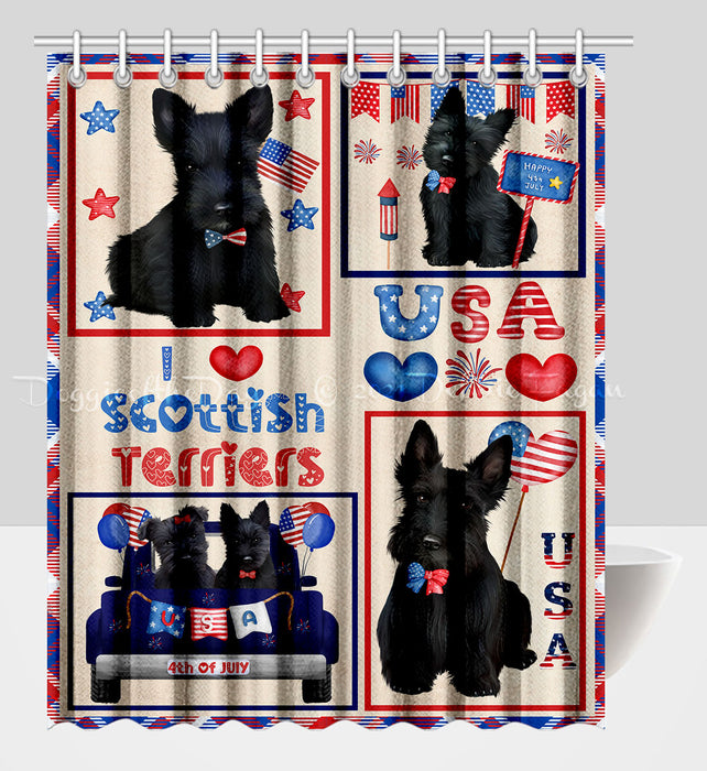 4th of July Independence Day I Love USA Scottish Terrier Dogs Shower Curtain Pet Painting Bathtub Curtain Waterproof Polyester One-Side Printing Decor Bath Tub Curtain for Bathroom with Hooks