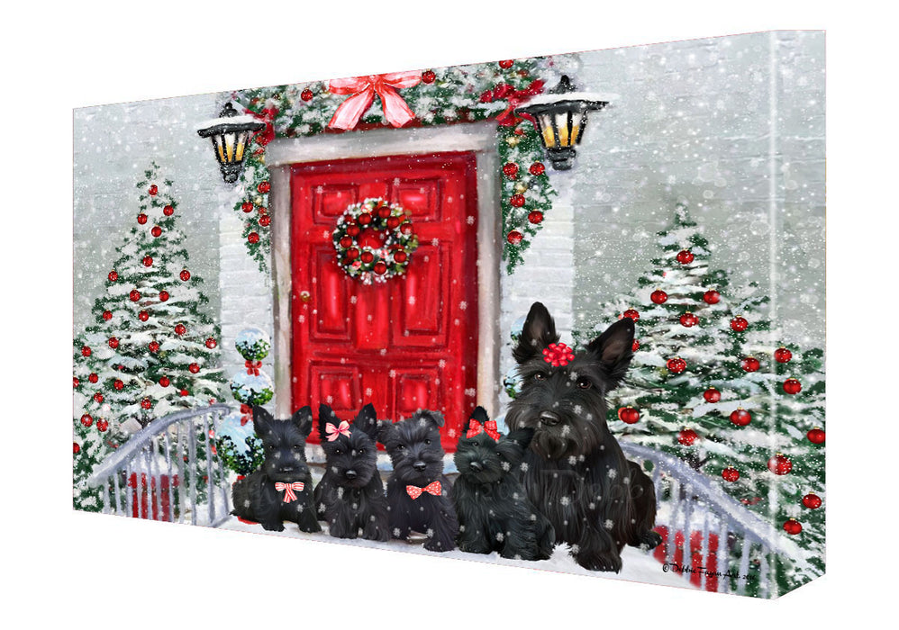 Christmas Holiday Welcome Scottish Terrier Dogs Canvas Wall Art - Premium Quality Ready to Hang Room Decor Wall Art Canvas - Unique Animal Printed Digital Painting for Decoration