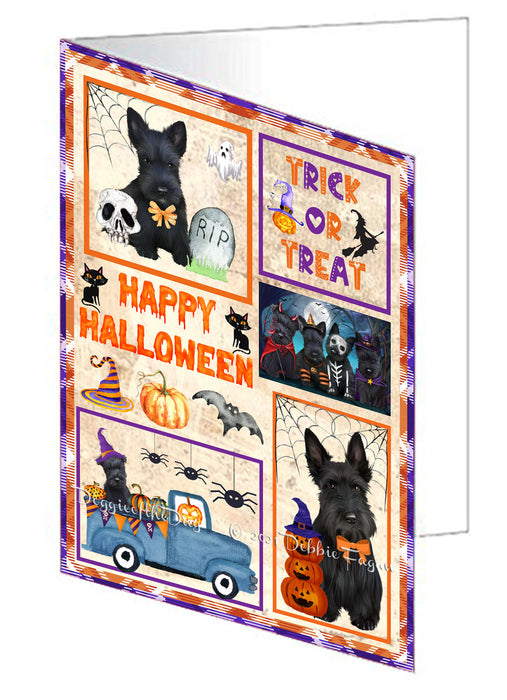 Happy Halloween Trick or Treat Scottish Terrier Dogs Handmade Artwork Assorted Pets Greeting Cards and Note Cards with Envelopes for All Occasions and Holiday Seasons GCD76604