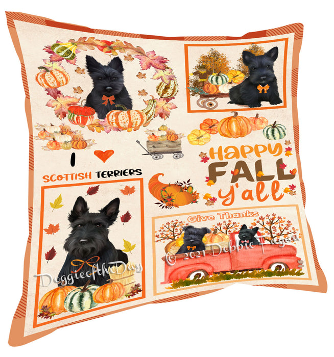 Happy Fall Y'all Pumpkin Scottish Terrier Dogs Pillow with Top Quality High-Resolution Images - Ultra Soft Pet Pillows for Sleeping - Reversible & Comfort - Ideal Gift for Dog Lover - Cushion for Sofa Couch Bed - 100% Polyester