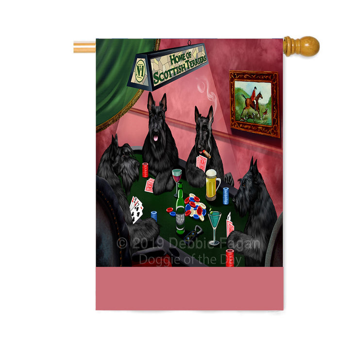 Personalized Home of Scottish Terrier Dogs Four Dogs Playing Poker Custom House Flag FLG-DOTD-A60351