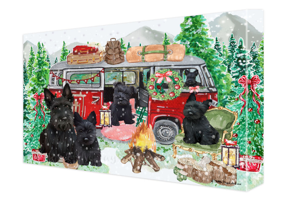 Christmas Time Camping with Scottish Terrier Dogs Canvas Wall Art - Premium Quality Ready to Hang Room Decor Wall Art Canvas - Unique Animal Printed Digital Painting for Decoration