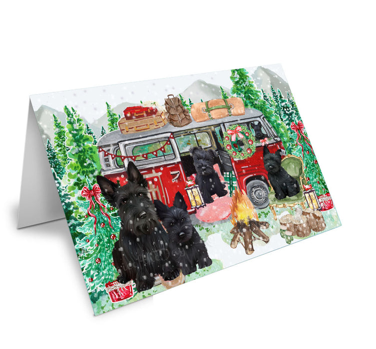 Christmas Time Camping with Scottish Terrier Dogs Handmade Artwork Assorted Pets Greeting Cards and Note Cards with Envelopes for All Occasions and Holiday Seasons