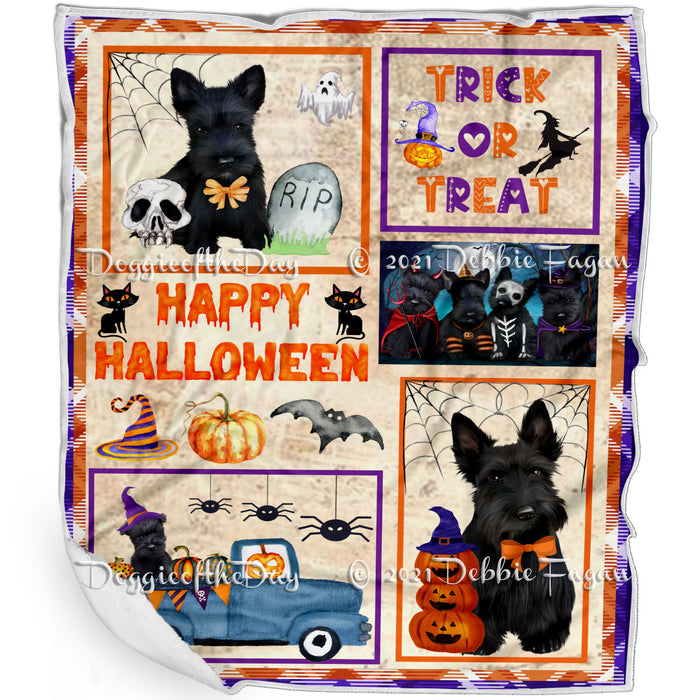 Happy Halloween Trick or Treat Scottish Terrier Dogs Blanket BLNKT143783
