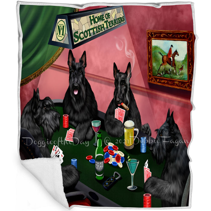 Home of 4  Scottish Terrier Dogs Playing Poker Blanket BLNKT143601