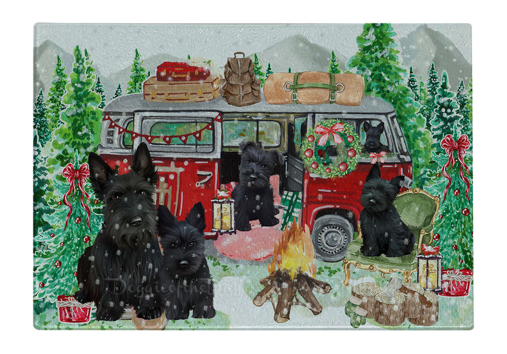 Christmas Time Camping with Scottish Terrier Dogs Cutting Board - For Kitchen - Scratch & Stain Resistant - Designed To Stay In Place - Easy To Clean By Hand - Perfect for Chopping Meats, Vegetables
