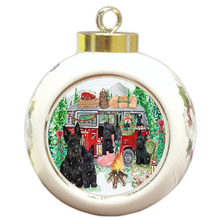 Christmas Time Camping with Scottish Terrier Dogs Round Ball Christmas Ornament Pet Decorative Hanging Ornaments for Christmas X-mas Tree Decorations - 3" Round Ceramic Ornament